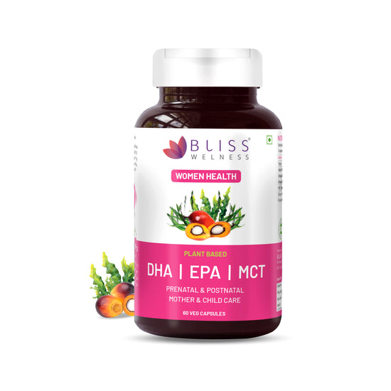 Bliss Welness BrainBliss Platinum Omega-3 DHA+ EPA+ MCT Prenatal Postnatal Mother & Child Care | For Pregnant & Lactating Mothers | Brain Heart, Mother & Child Health Supplement - 60 Vegetarian Capsules