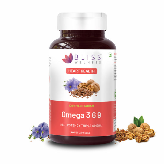 Bliss Welness Cardio Bliss Pure Omega 3 6 9 Heart & Brain Health | Triple Omega 3 6 9 ALA (Omega 3) 500MG LA (Omega 6) 137MG OA (Omega 9) 200MG - 60 Vegetarian Capsules