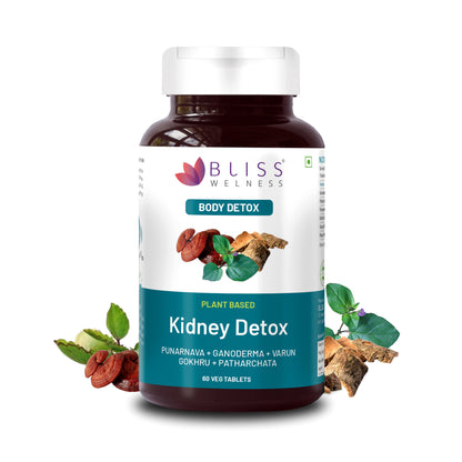 Bliss Welness DetoxBliss Kidney Detox Cleanse Purifier | Gokhru Patharchata Ganoderma | Urinary Tract Infection (UTI) Kidney Stone Dissolution Herbal Supplement - 60 Vegetarian Tablets