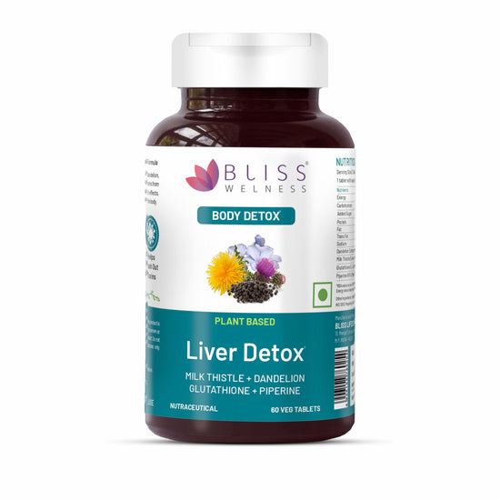 Bliss Welness DetoxBliss Liver Detox Cleanse Purifier | Milk Thistle Silymarin Dandelion Glutathione | Fatty Liver Protection Liver Care Alcohol Detox Herbal Supplement - 60 Veg Tablets