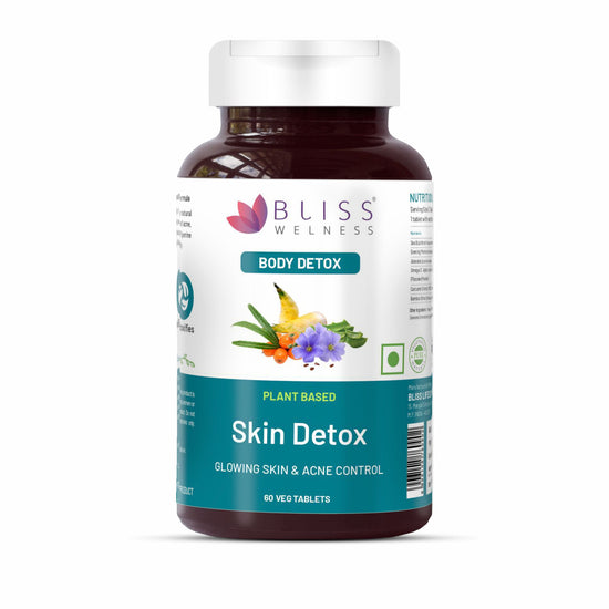 Bliss Welness Detox Bliss Skin Detox Radiance Glow | Sea Buckthorn Evening Primrose Aloe Vera Curcumin | Anti Acne Pimple Control Blood Purification Toxins Removal Herbal Supplement - 60 Veg Tablets